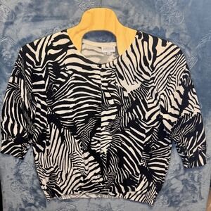 1861 | Joseph A. Zebra‎ Print Button Front Knit Cardigan Sweater Black White 3X
